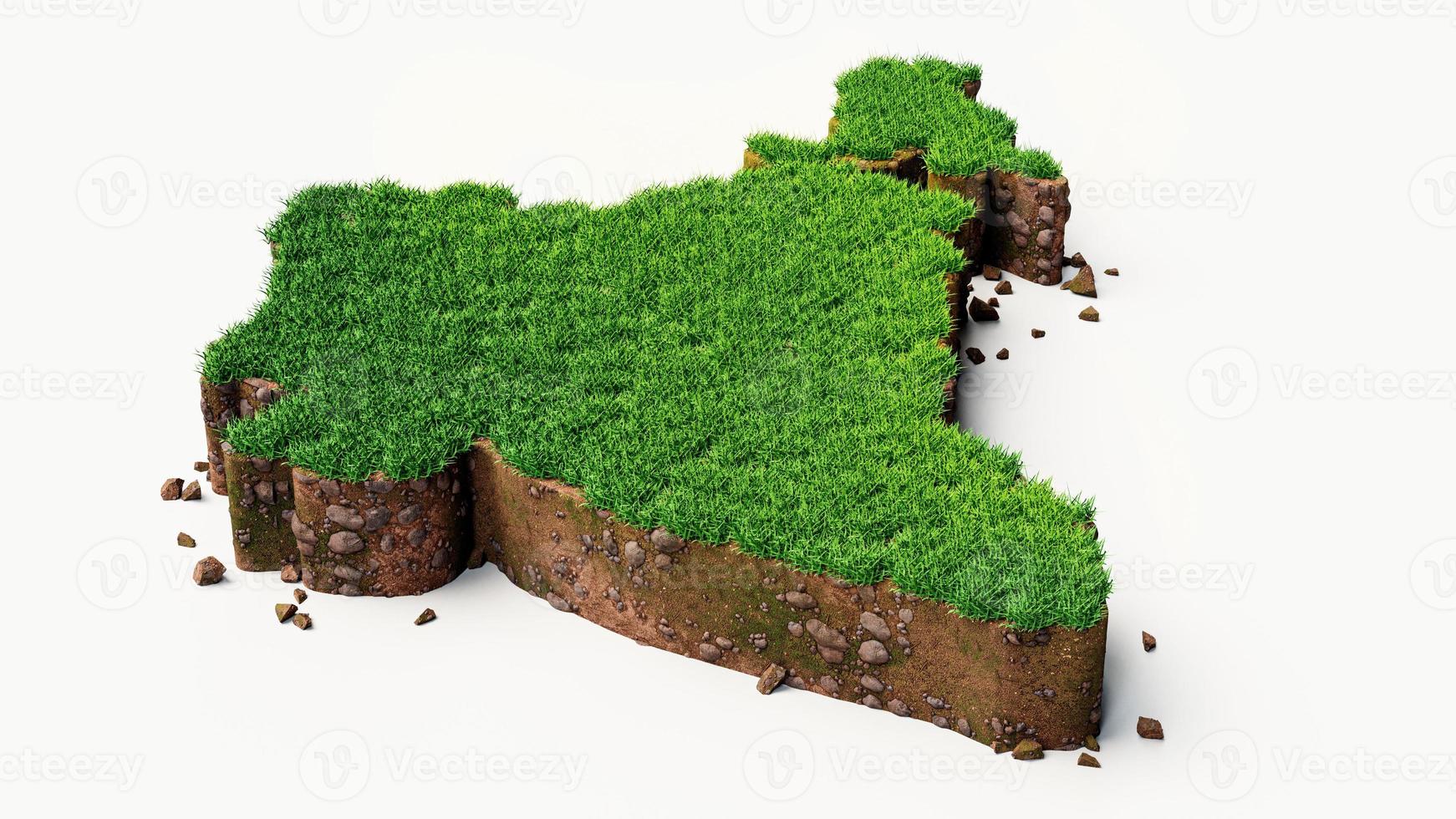 gedetailleerde india kaart met groen gras en bodem modder 3d illustratie foto