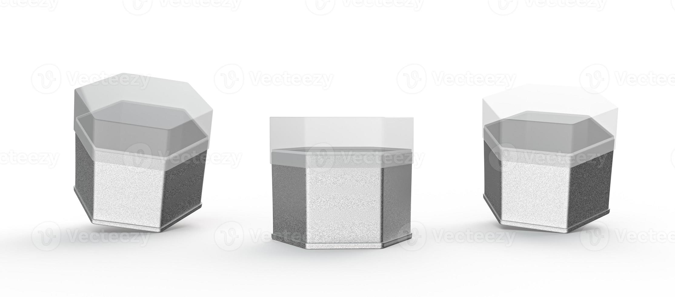 kleine metalen pot zeshoek 6 hoekvorm container 3d illustratie foto