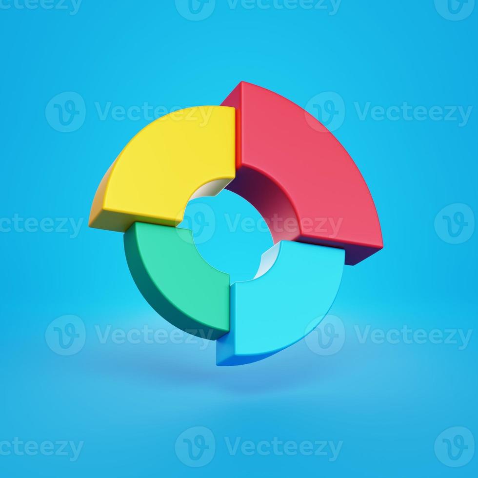 donut cirkeldiagram op blauwe achtergrond. 3D-rendering. foto