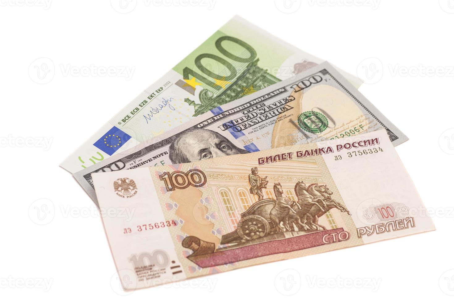 euro, dollars en de Russische roebels foto