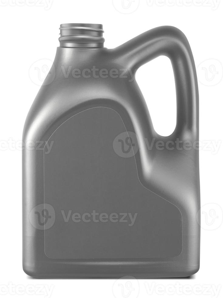 plastic jerrycan voor machineolie op een witte achtergrond foto