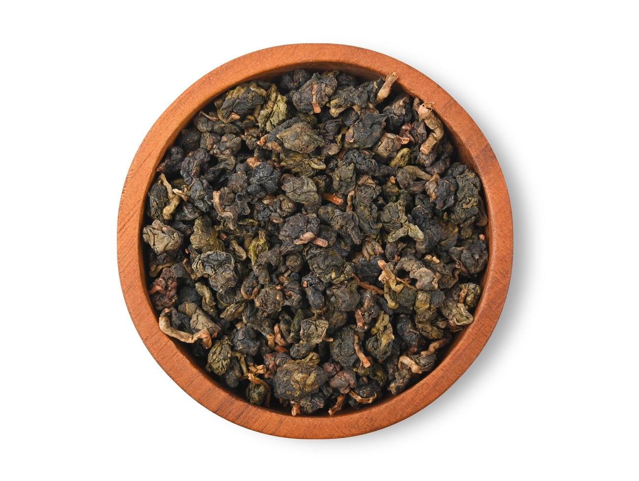 chinese oolong thee stropdas guanyin geïsoleerd op een witte achtergrond. bovenaanzicht foto