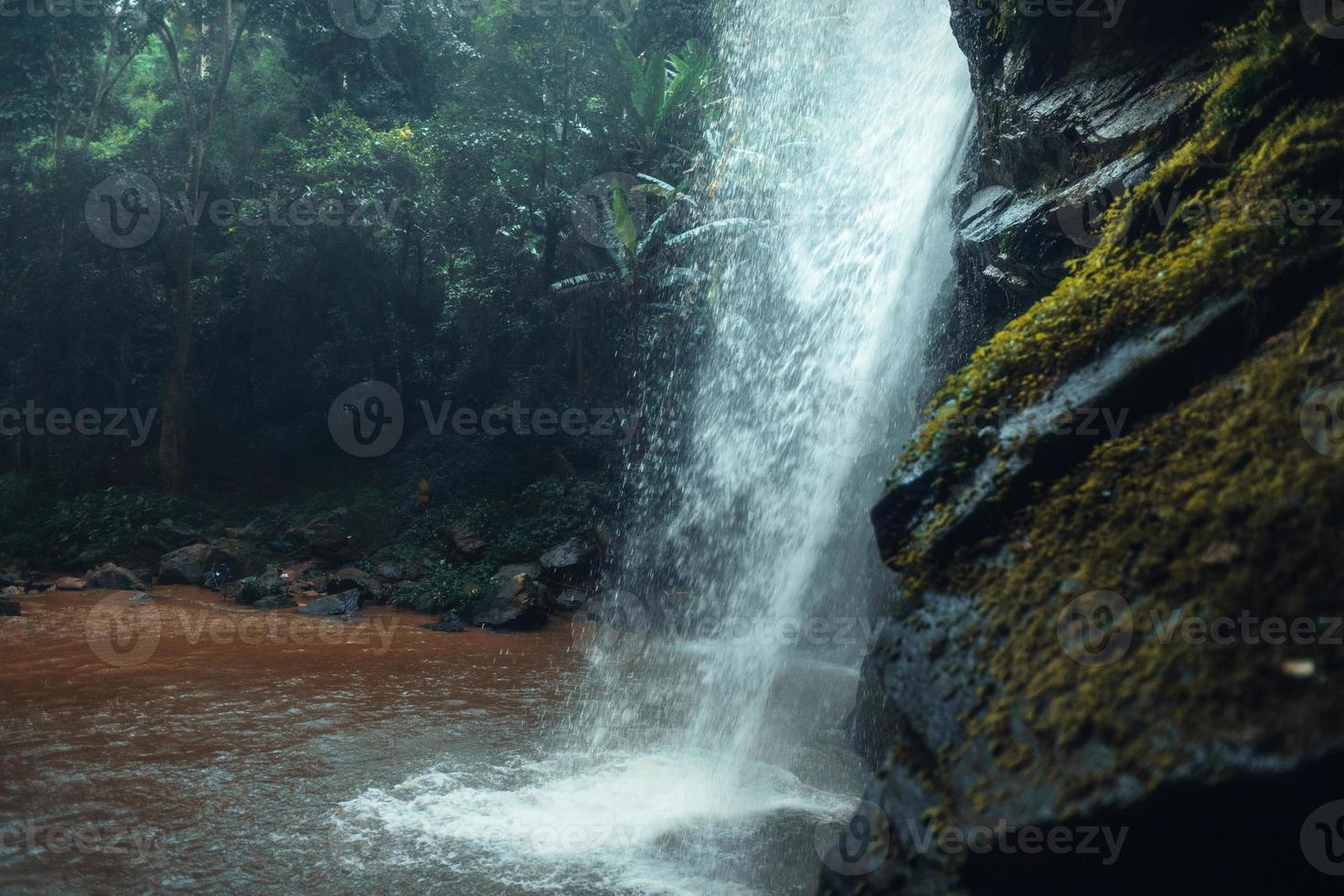 waterval in het tropische woud in het regenseizoen foto