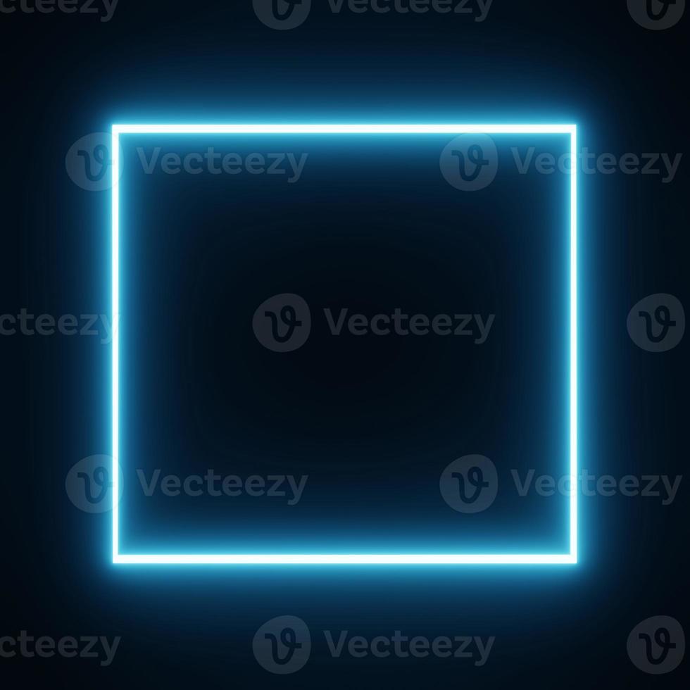 vierkante rechthoek afbeeldingsframe met blauwe Toon neon kleur motion graphic op geïsoleerde zwarte achtergrond. blauw licht dat beweegt voor overlay-element. 3D illustratie weergave foto