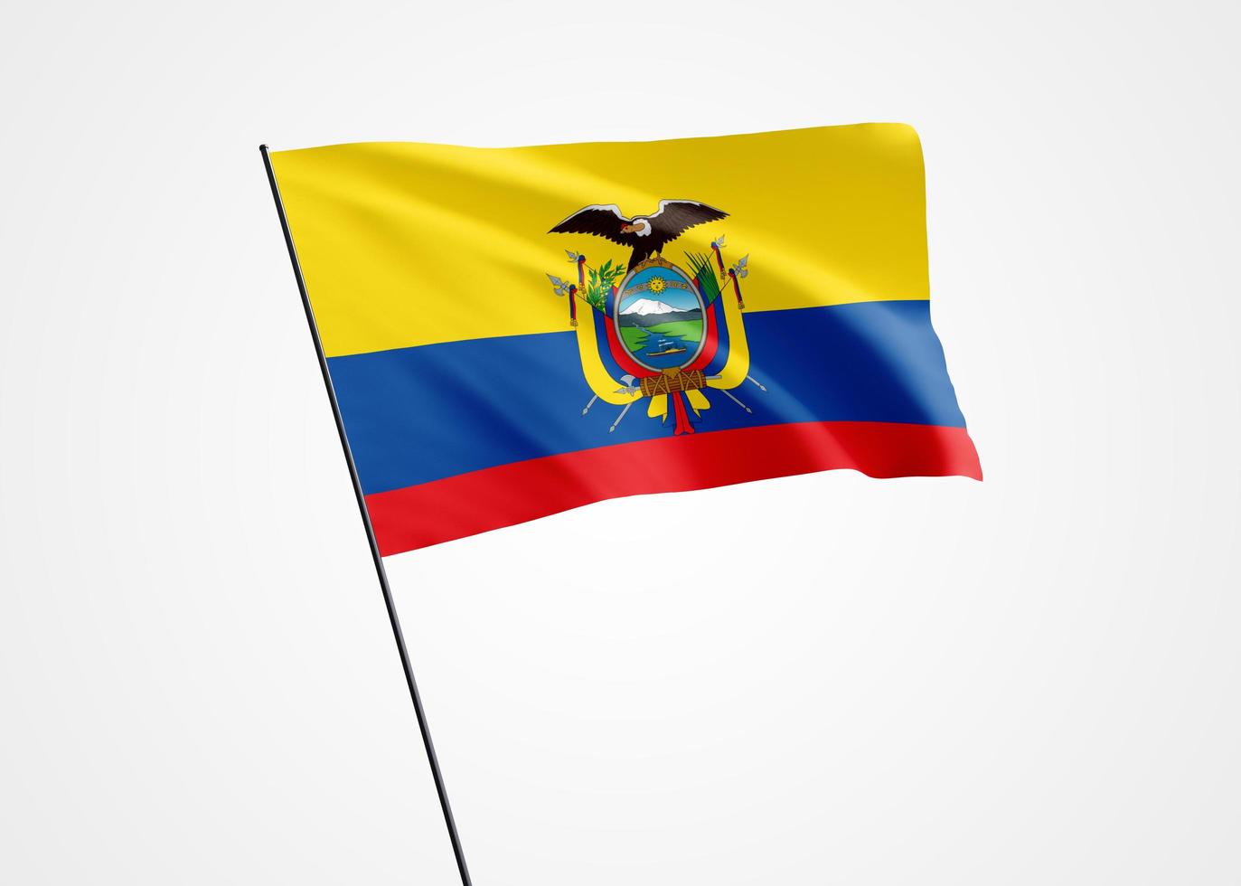 Ecuador vlag hoog op de witte geïsoleerde achtergrond. 24 mei ecuador onafhankelijkheidsdag wereld nationale vlag collectie wereld nationale vlag collectie foto