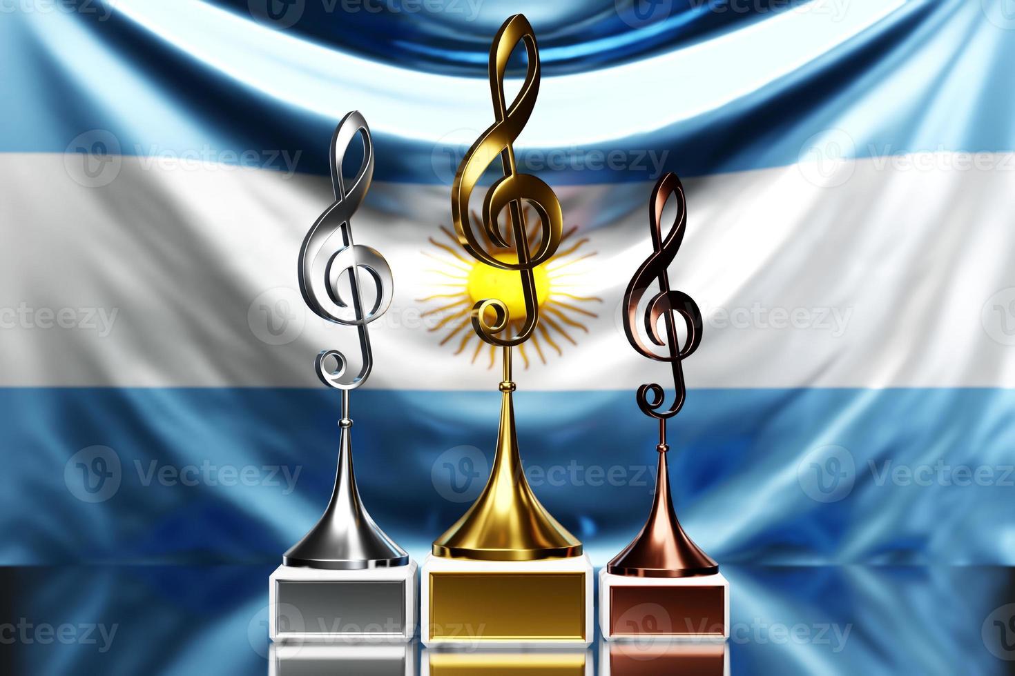 solsleutel awards voor het winnen van de muziekprijs tegen de achtergrond van de nationale vlag van argentinië foto