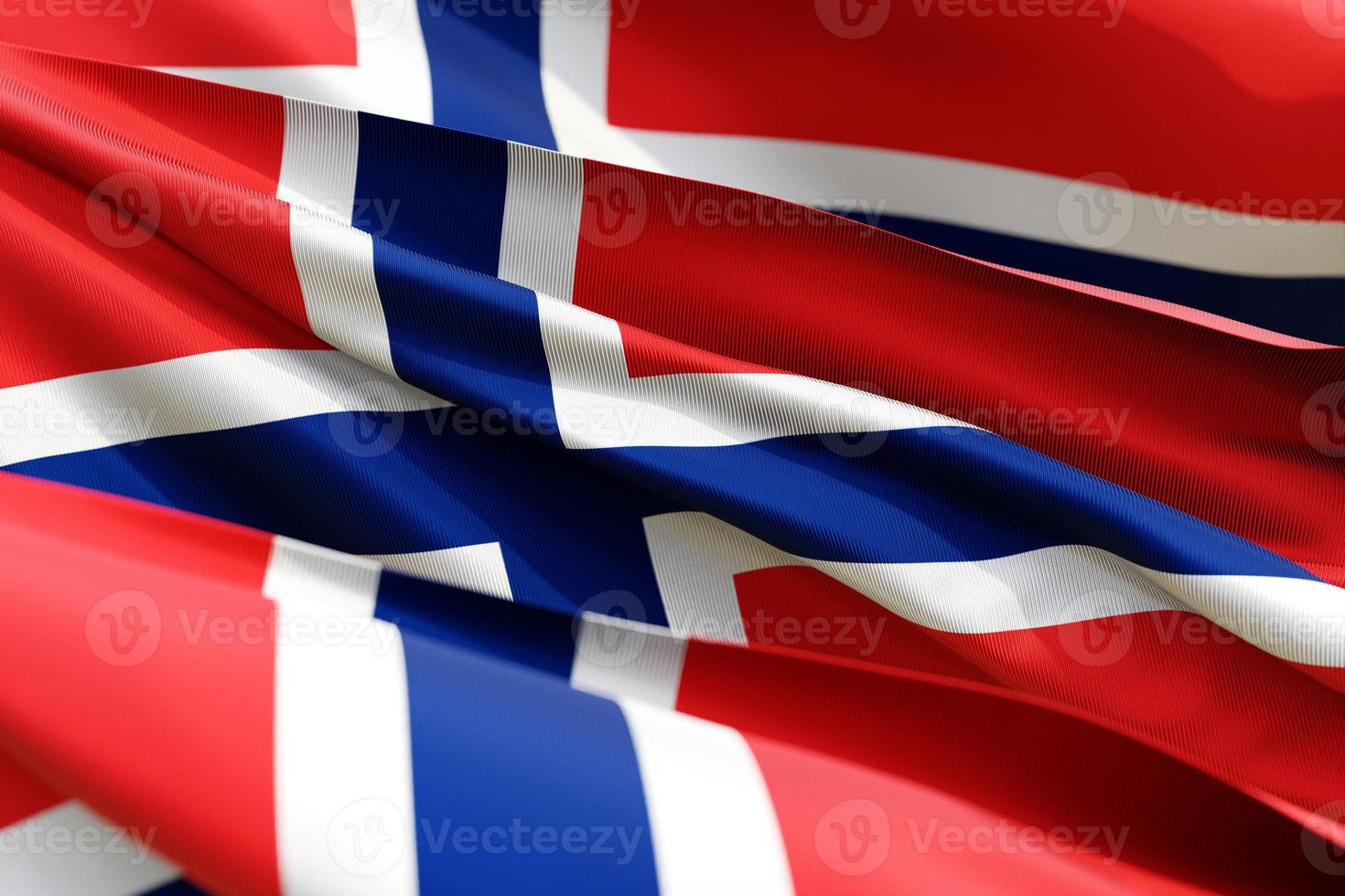 de nationale vlag van noorwegen van textiel close-up in drie versies, soft focus. 3d illustratie foto