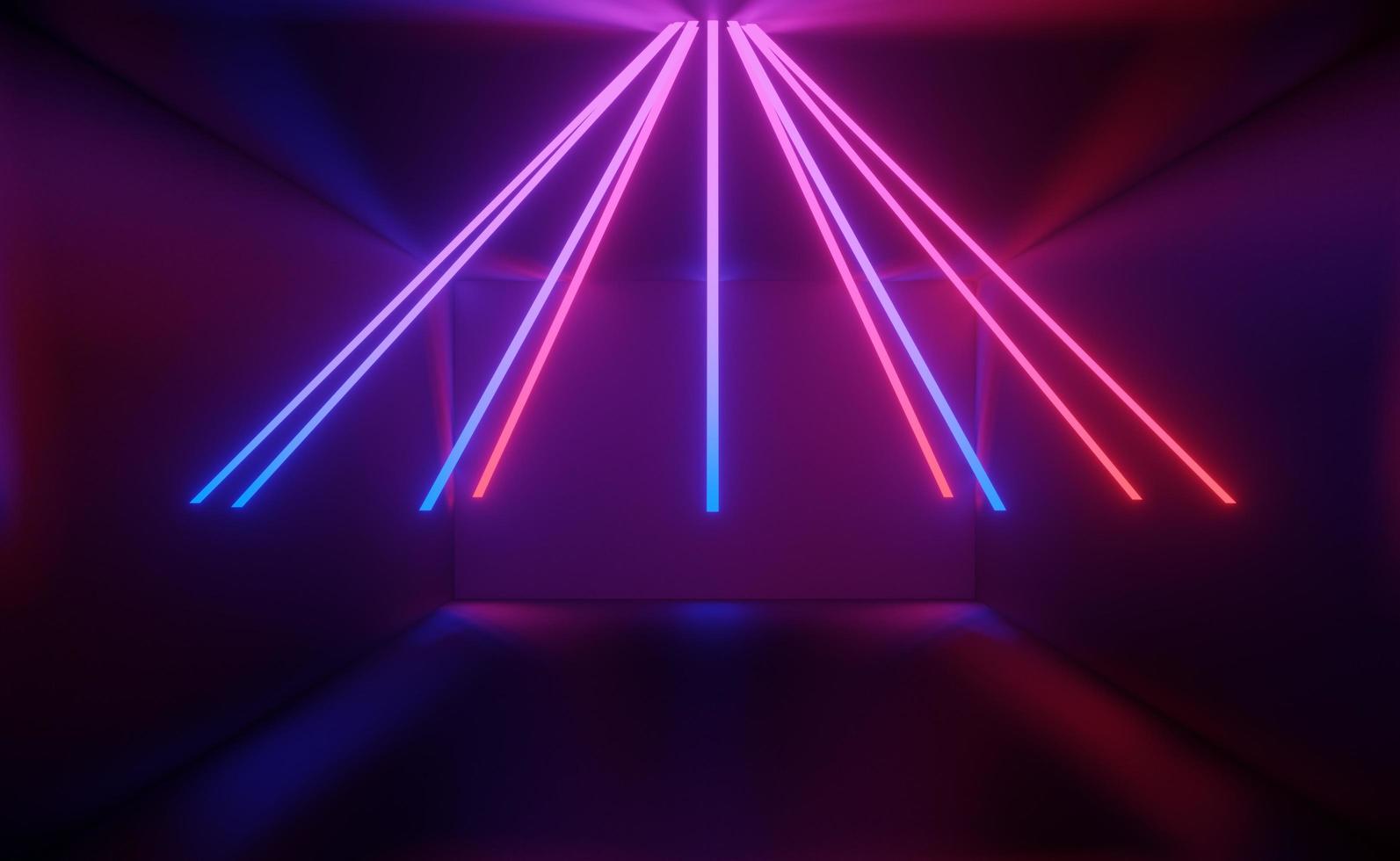 3D render van rgb neonlicht op duisternis achtergrond. abstracte laserlijnen worden 's nachts weergegeven. ultraviolette spectrumstraalscène: foto