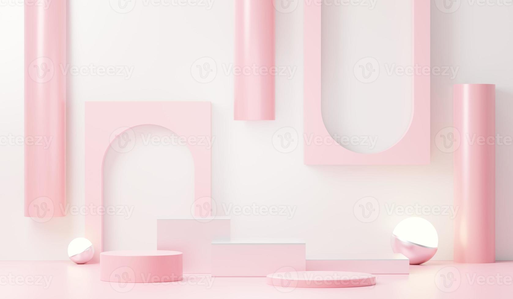 3D render abstract display podium platform voor productpresentatie en reclame. minimale scène-achtergrond met een strak ontwerp. leeg voetstuk voor mock-up. leeg podium met pastelkleur voor cosmetica. foto