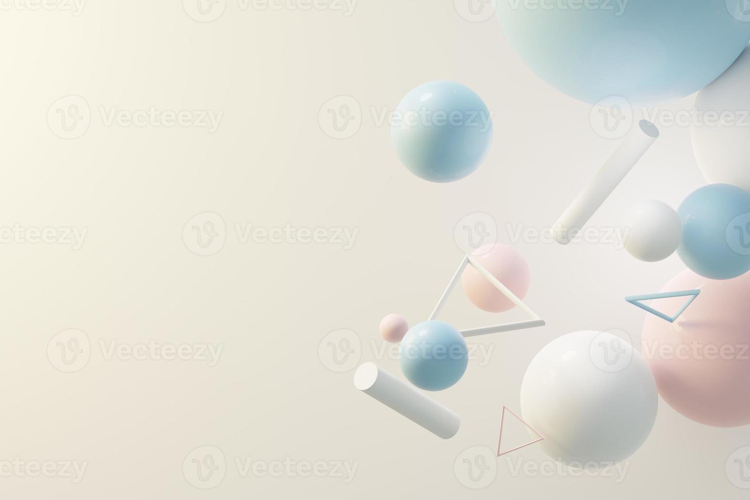 3D render van pastel bal, zeepbellen, blobs die drijvend in de lucht geïsoleerd op pastel achtergrond. abstracte scène. foto