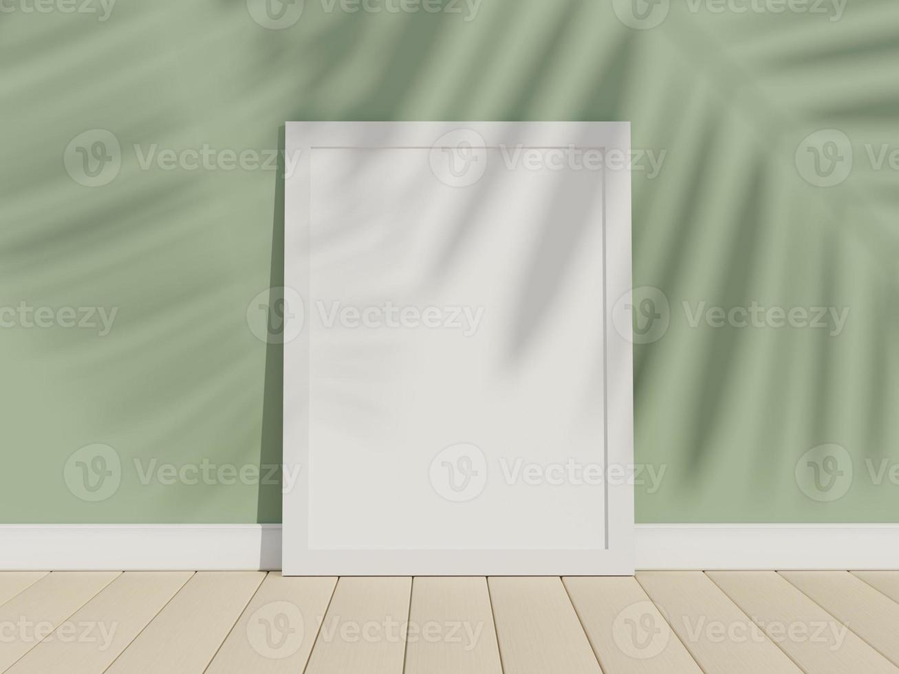 3D render van witte lege fotolijstjes voor mock up met schaduw van verlof en dak. minimaal interieur posterframe voor reclametekst branding. foto