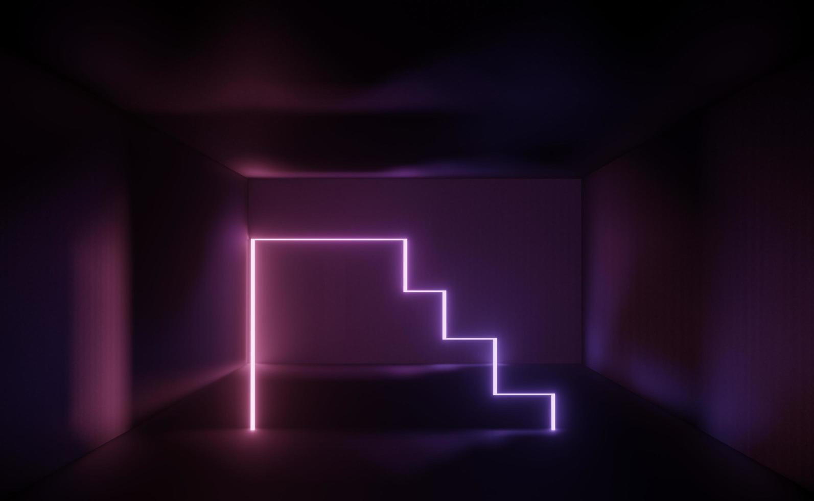 3D render van rgb neonlicht op duisternis achtergrond. abstracte laserlijnen worden 's nachts weergegeven. ultraviolette spectrumstraalscène: foto