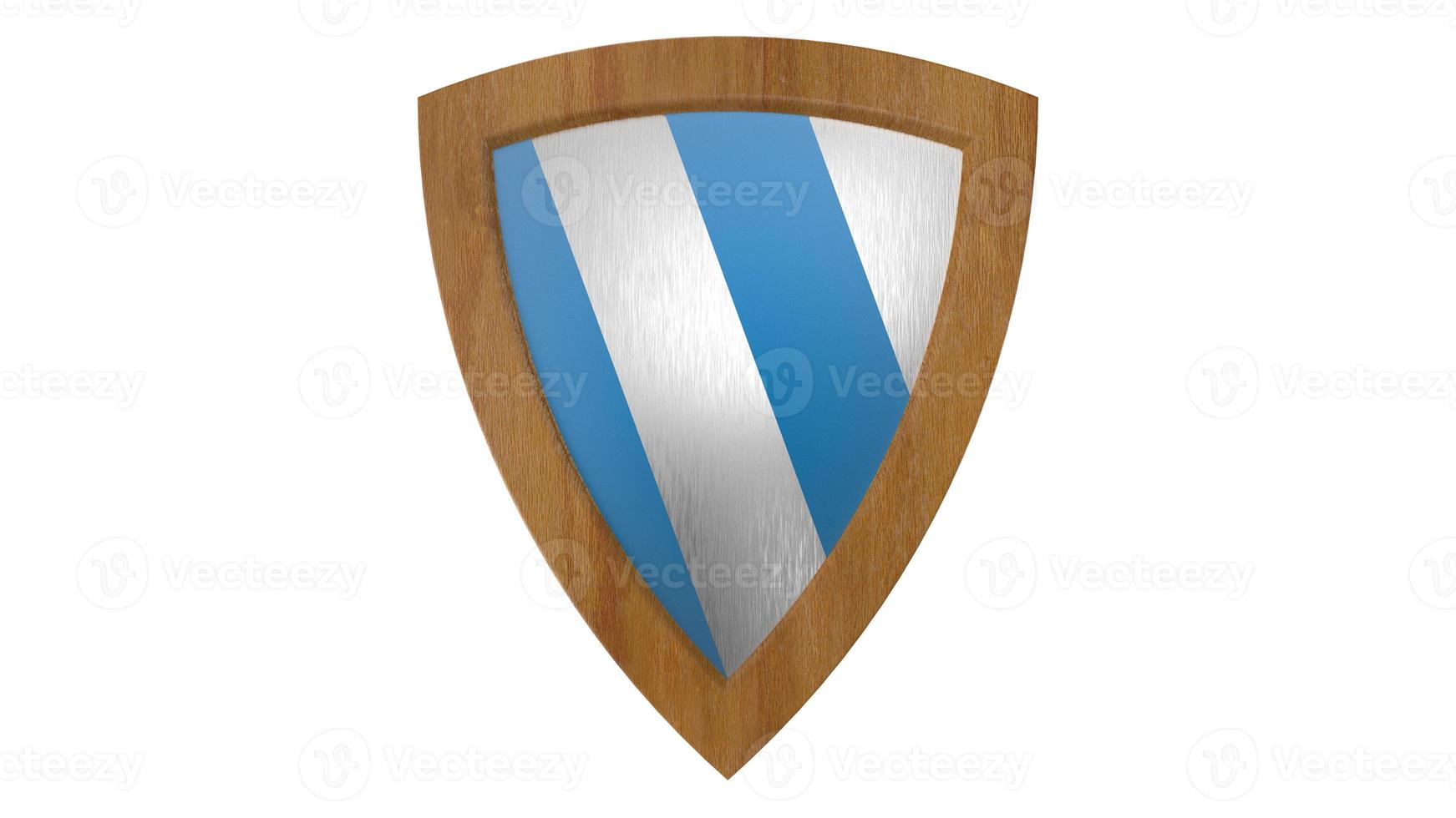 houten schild middeleeuwse strepen blauw en wit 3d illustratie render foto