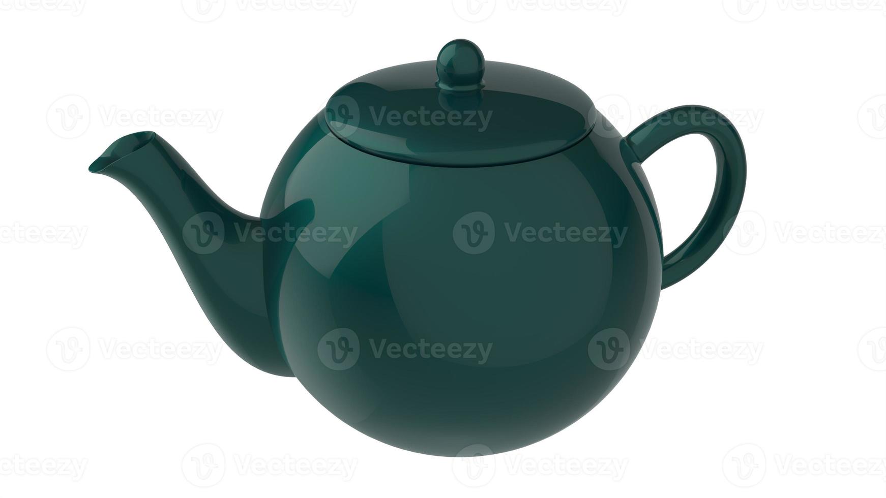 groene theepot geïsoleerd zwart rood voor theetijd 3d render afbeelding foto