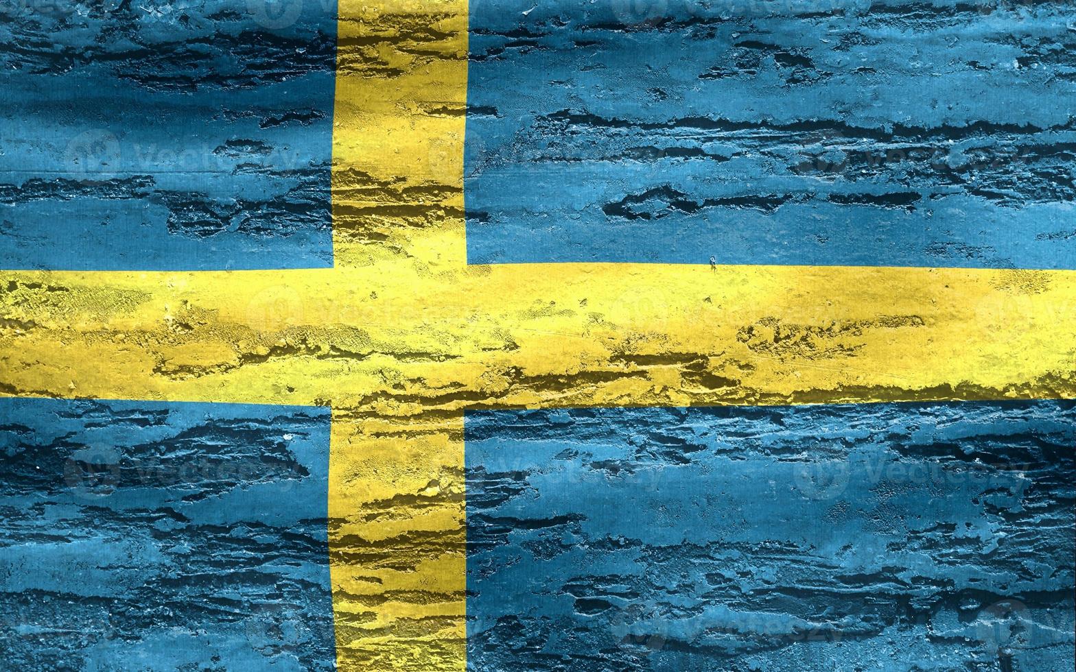 3D-illustratie van een vlag van Zweden - realistische wapperende stoffen vlag foto