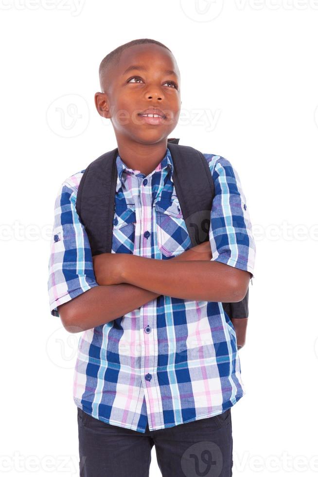 Afro-Amerikaanse school jongen opzoeken - zwarte mensen foto