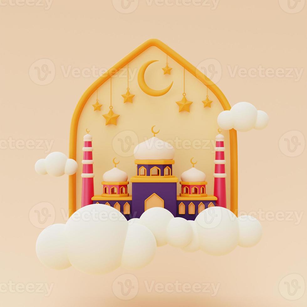 3D-ramadan-groeten, islamitische vakantie, raya hari, eid al adha, 3D-rendering. foto