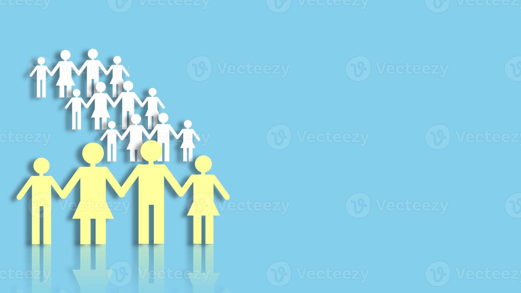 papiersnede van een familiefiguur met kopieerruimte. het concept van verzekeringen en familierelaties. 3D-rendering foto