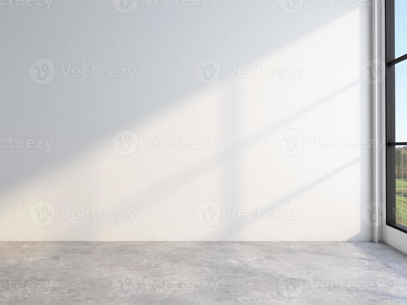 minimalistische loft lege kamer met witte muur en gepolijste betonnen vloer. 3D-rendering foto