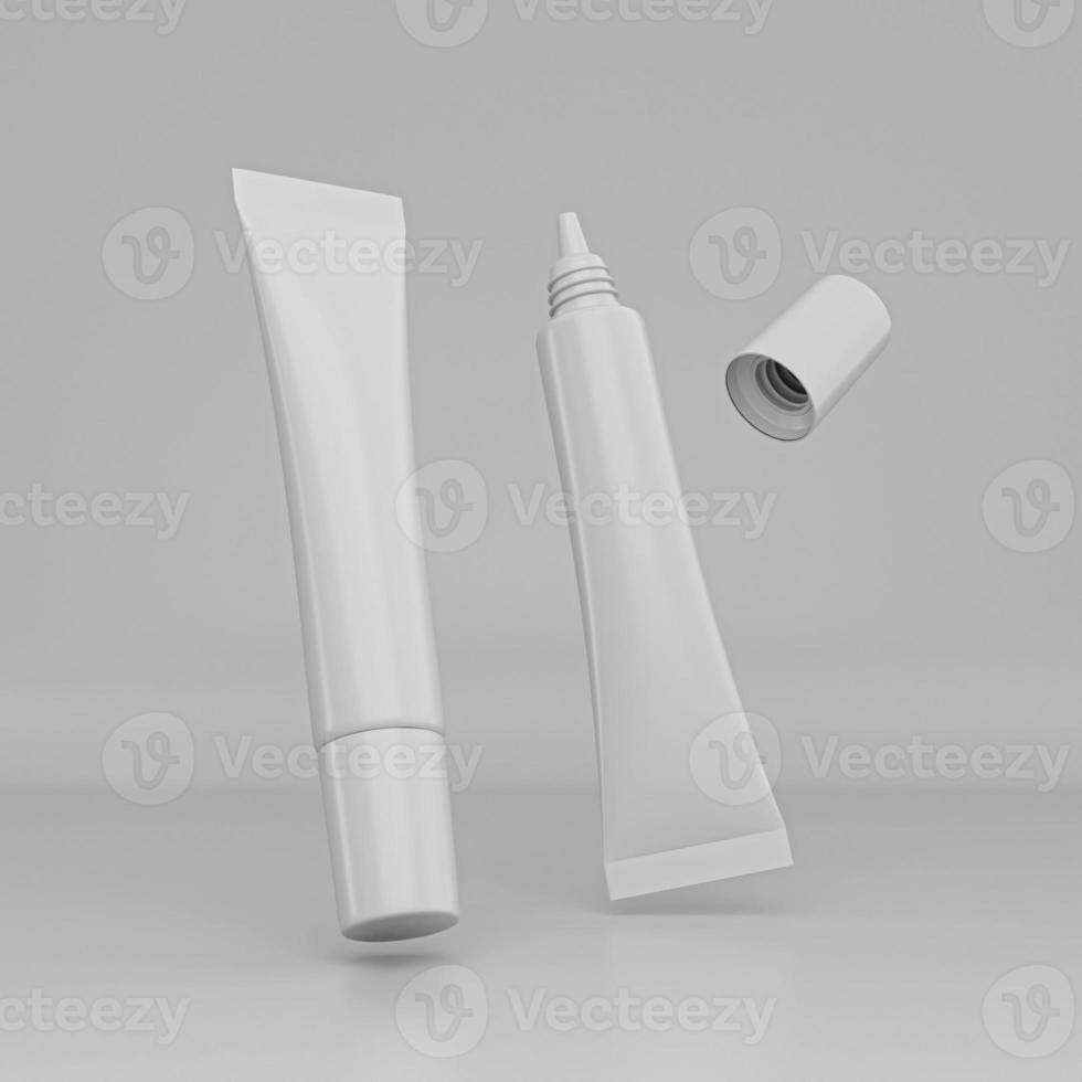 lege verpakking witte buis voor cosmetisch productontwerp mock-up geïsoleerd op een witte achtergrond 3d illustratie foto