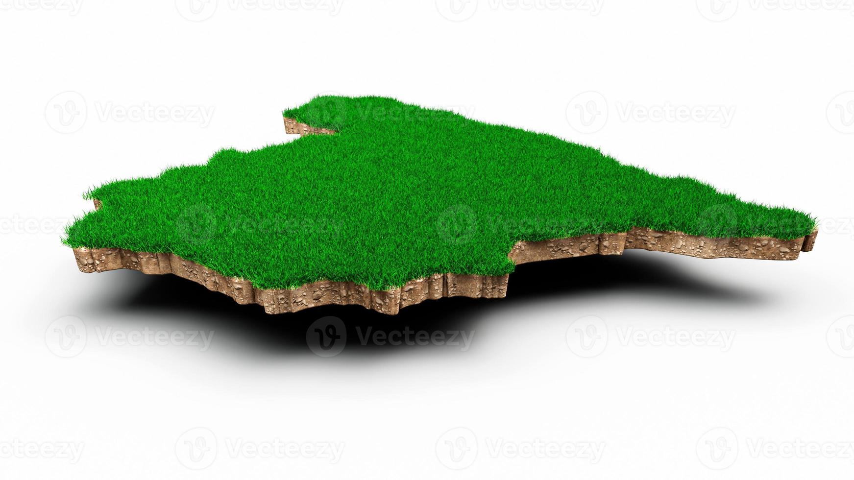 spanje kaart bodem land geologie dwarsdoorsnede met groen gras en rotsgrond textuur 3d illustratie foto