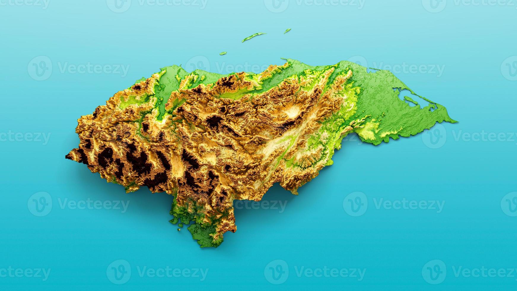 honduras kaart gearceerde reliëf kleur hoogte kaart op de zee blauwe achtergrond 3d illustratie foto
