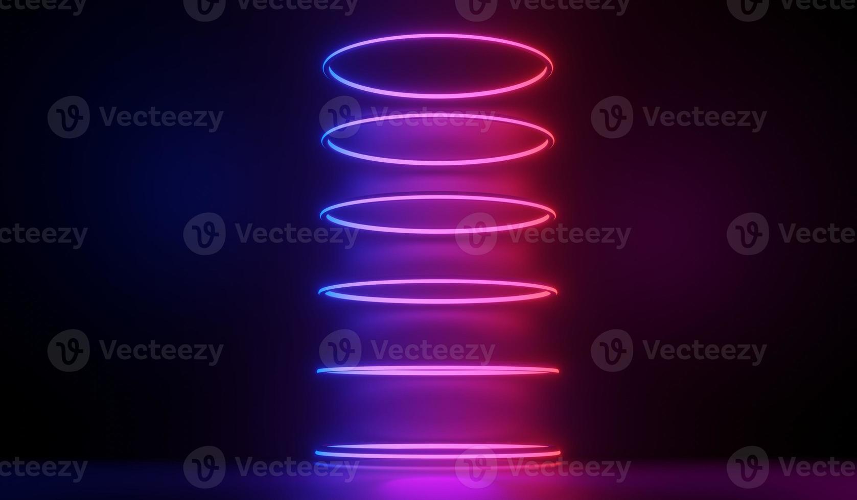 3D render van rgb neonlicht op duisternis achtergrond. abstracte laserlijnen worden 's nachts weergegeven. ultraviolette spectrumstraalscène: foto