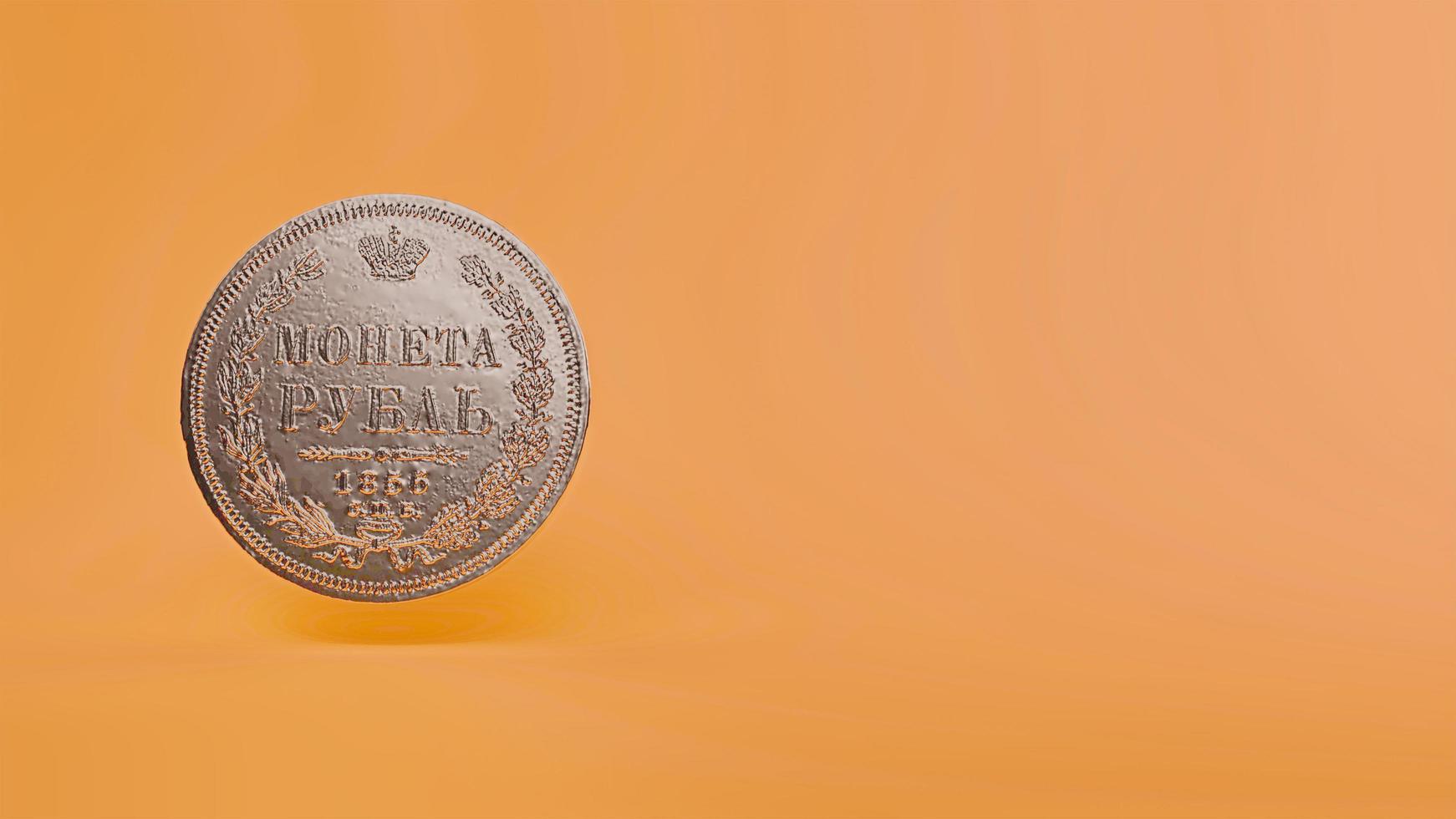3D render van Russische roebel munt op oogst gouden achtergrond foto