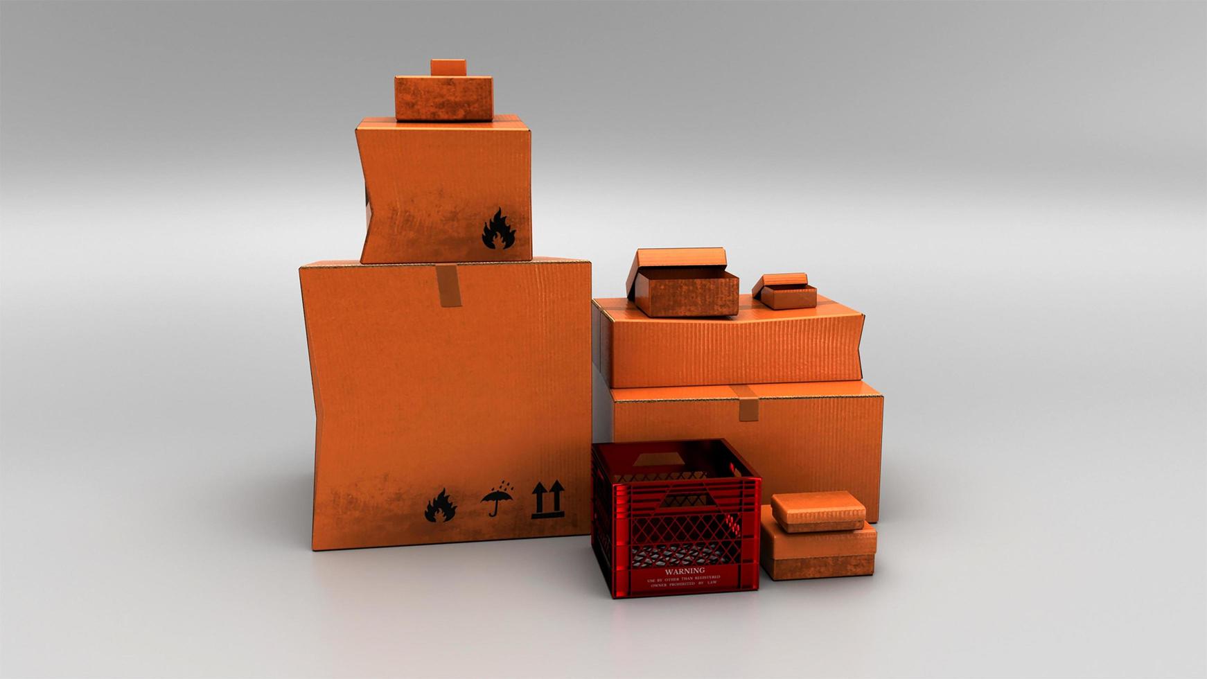 3D render stapels kartonnen dozen geïsoleerd op een witte achtergrond foto