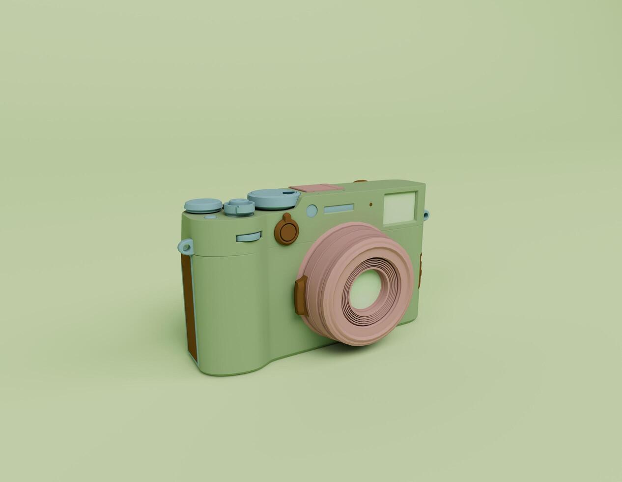 3D render van camera met lens geïsoleerd op pastel achtergrond, 3d achtergrond minimale scene foto