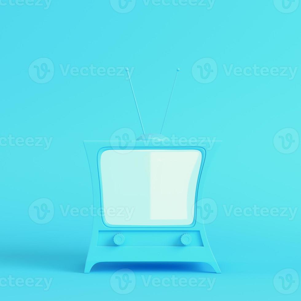 cartoon gestileerde tv op helderblauwe achtergrond in pastelkleuren foto