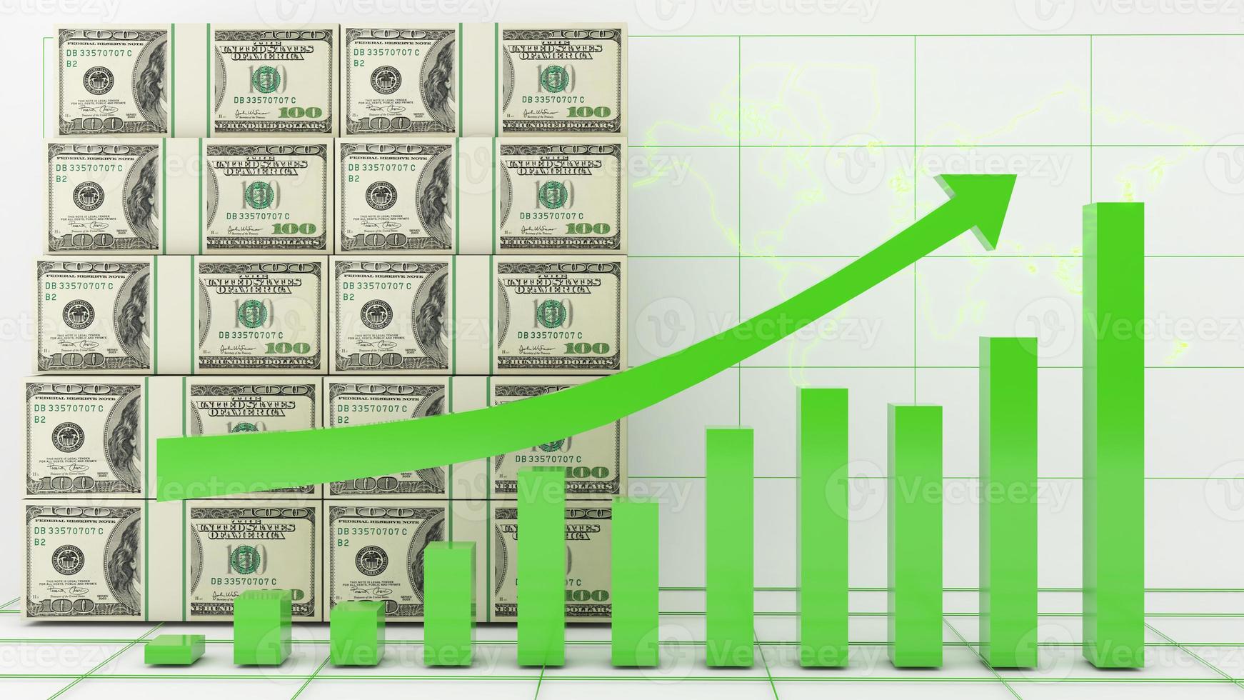 de appreciatie van de Amerikaanse valuta, economische groei, verhoogde investeringen, valutaomrekeningskoers, 3D-rendering foto