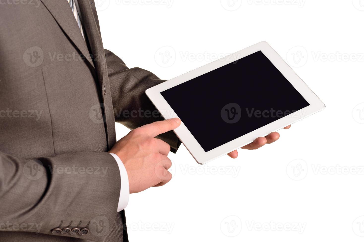 zakenman die digitale tablet, close-up houdt foto