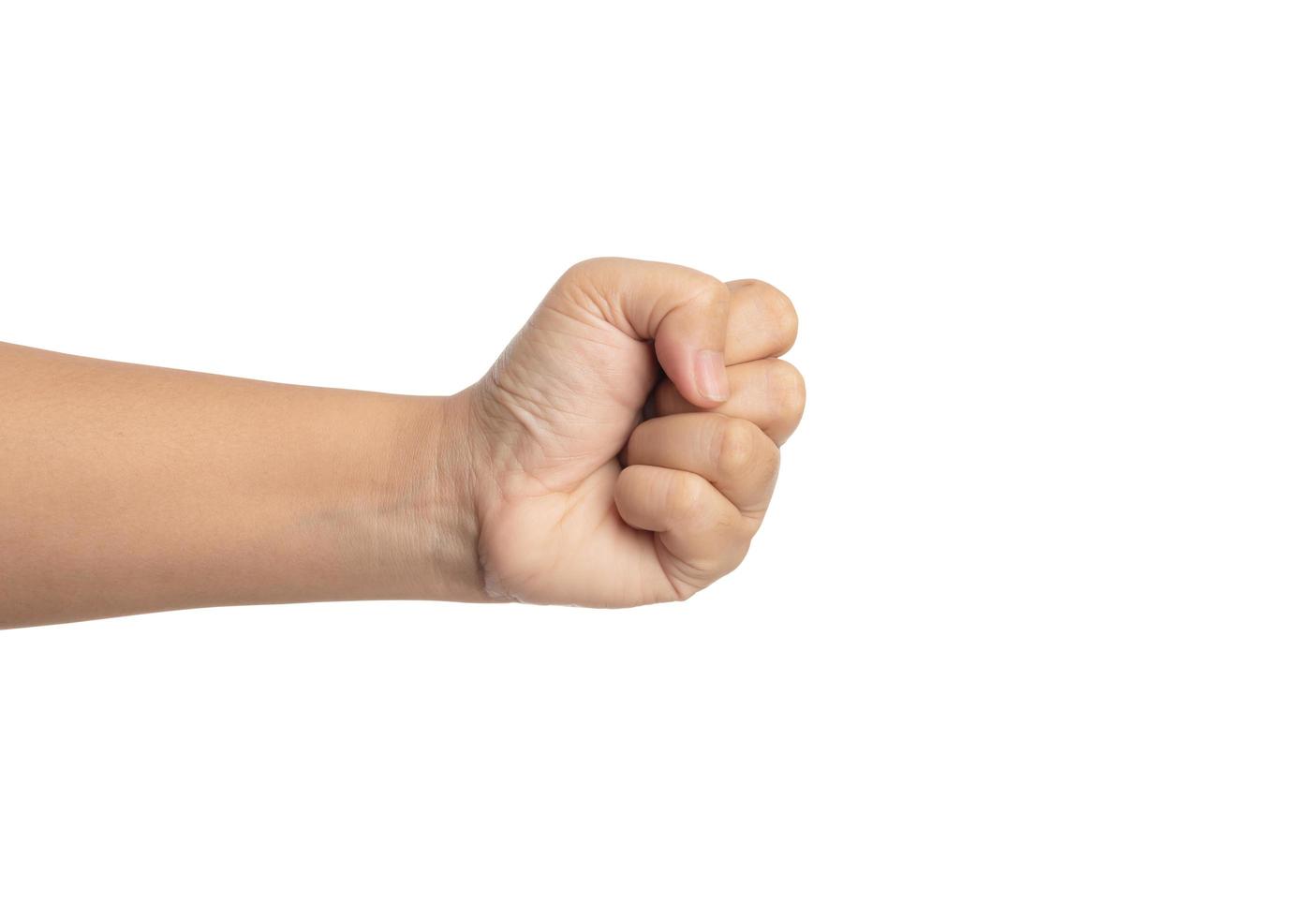toon een hand met gebalde vuistvingers op een witte achtergrond foto