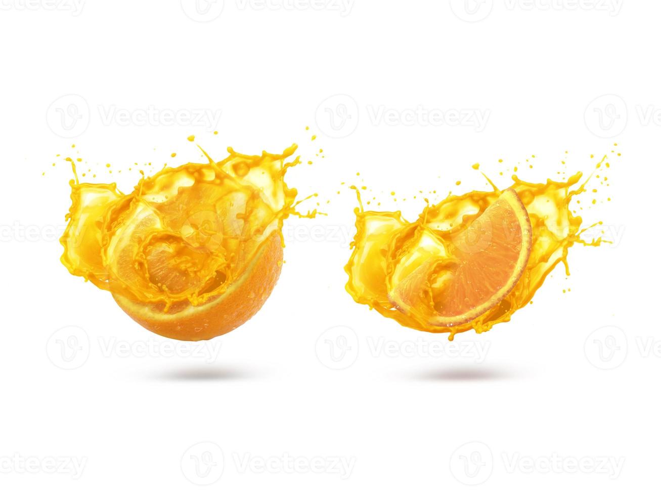 sinaasappel met spatten geïsoleerd op een witte achtergrond foto