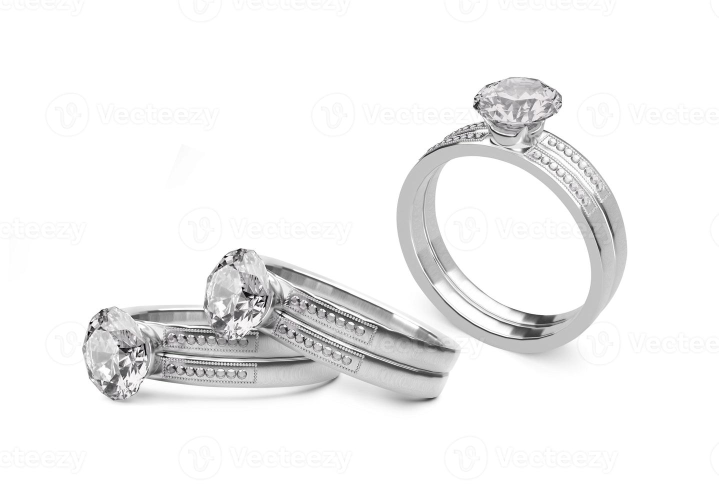 close-up van elegante diamanten ring op witte achtergrond. 3D render foto