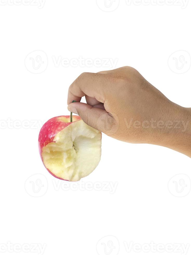 hand met de appel op een witte achtergrond foto