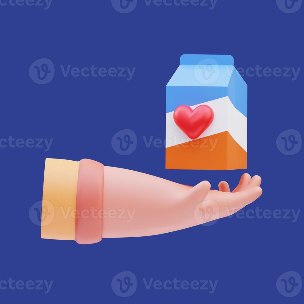 3D-weergave van de illustratie van het handpictogram die voedseldonatie geeft, liefdadigheidsdag foto