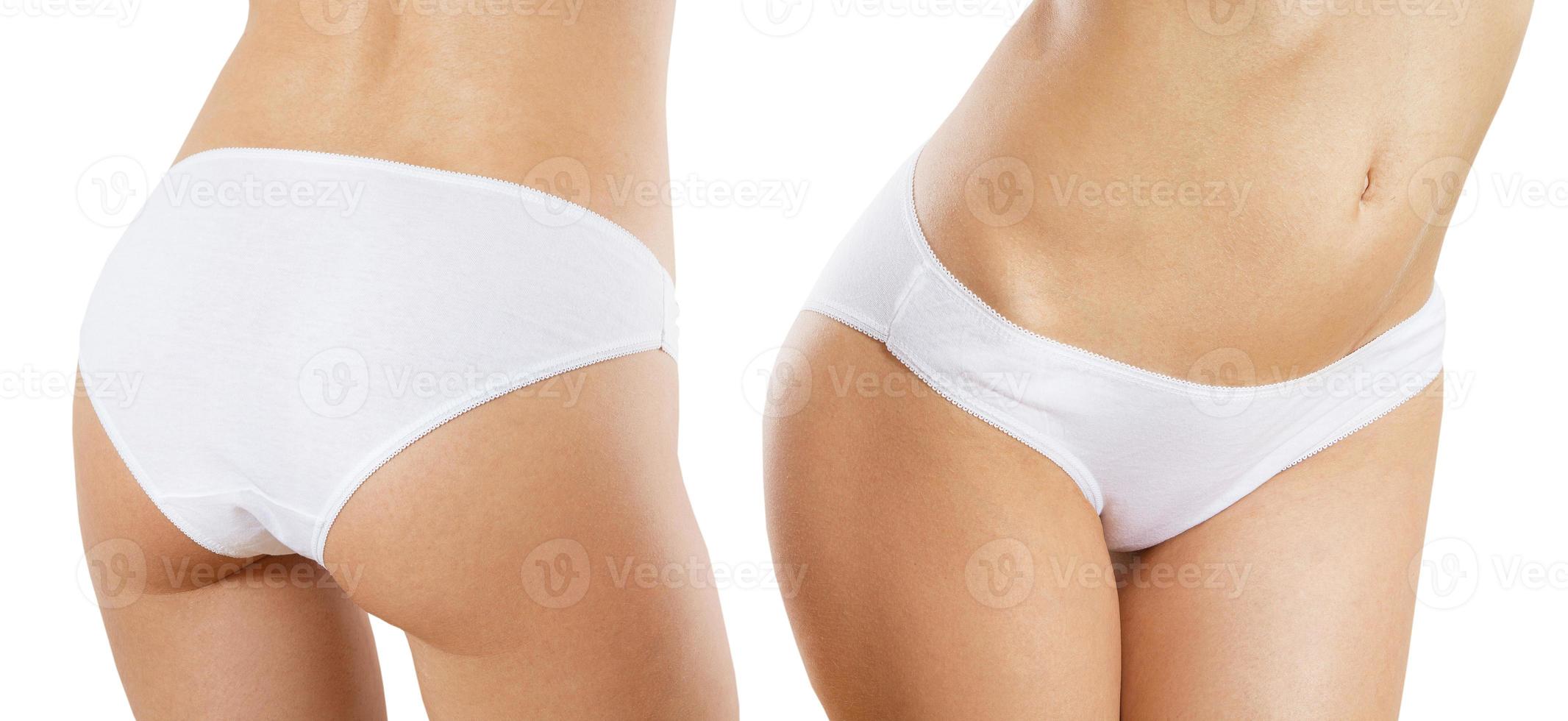 set vrouwelijk slipje voor- en achteraanzicht, sexy vrouwenlichaam  geïsoleerd close-up, slipje mockup vooraan achter, fitness sportlichaam  dames, pantyproductie 5203383 stockfoto bij Vecteezy