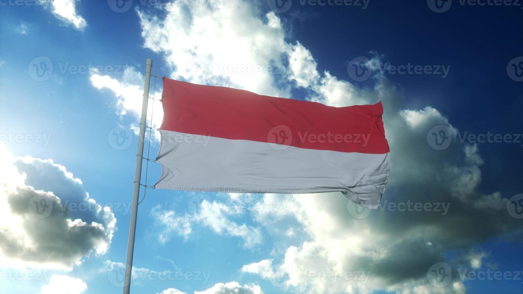 vlag van indonesië zwaaien op wind tegen mooie blauwe hemel. 3D-rendering foto