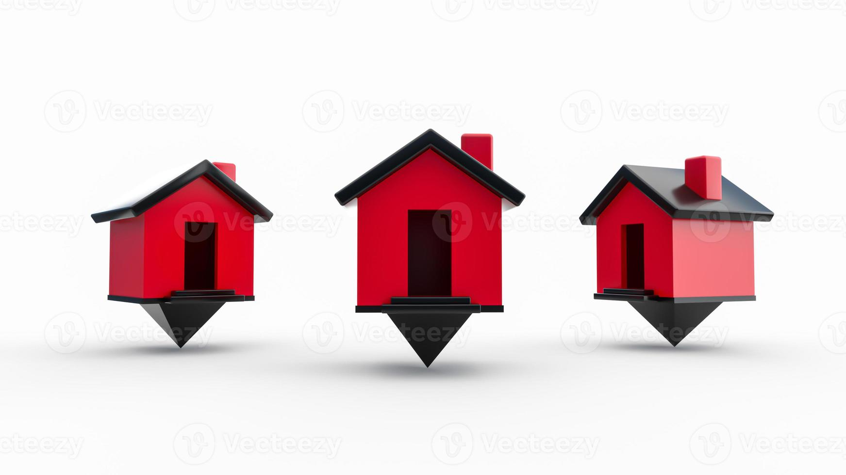 huis kaart aanwijzer rode muur zwart dak schoorsteen lege deuren zwarte stappen 3d illustratie foto