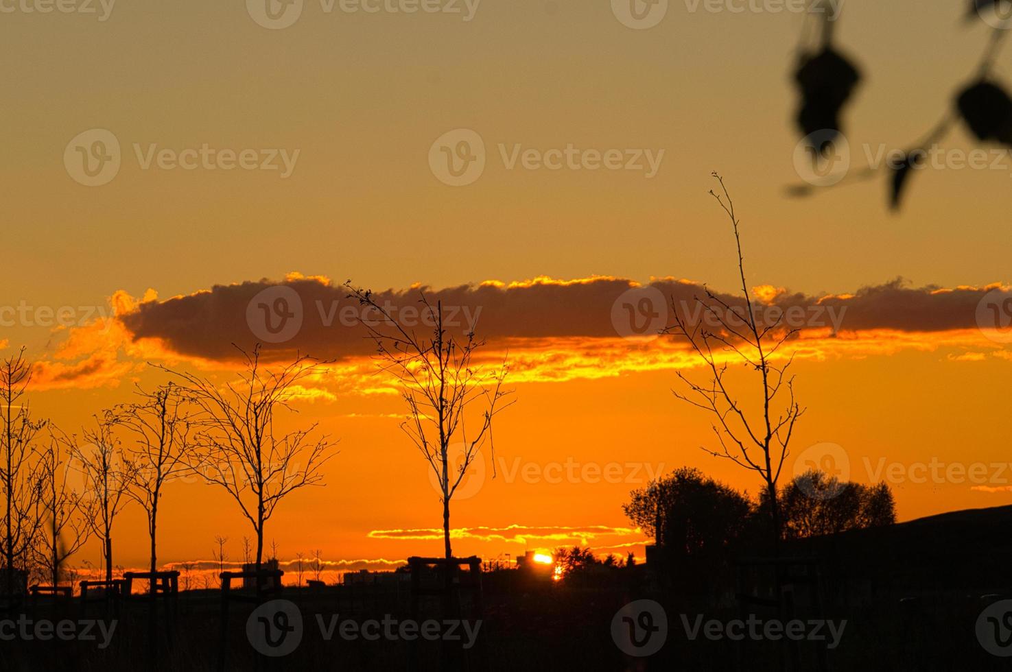 ondergaande zon aan de rand van berlijn. de lucht lijkt te branden foto