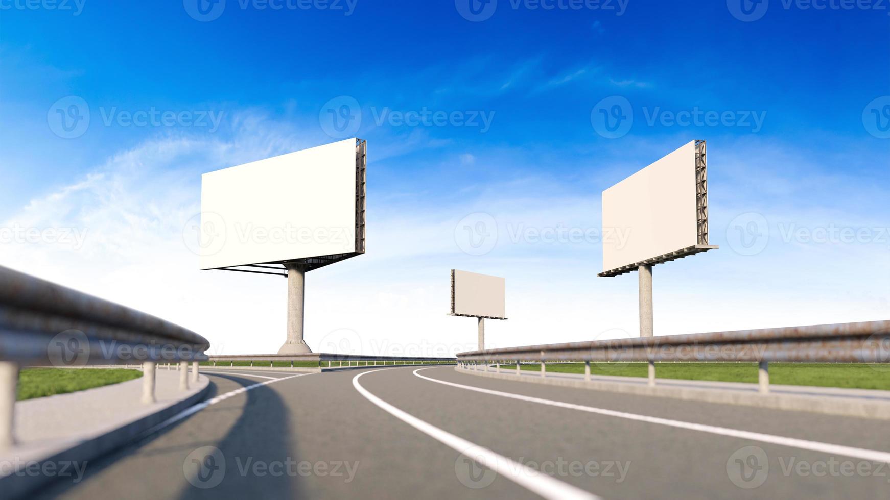 mockup afbeelding van 3D-rendering billboard naast snelweg. foto