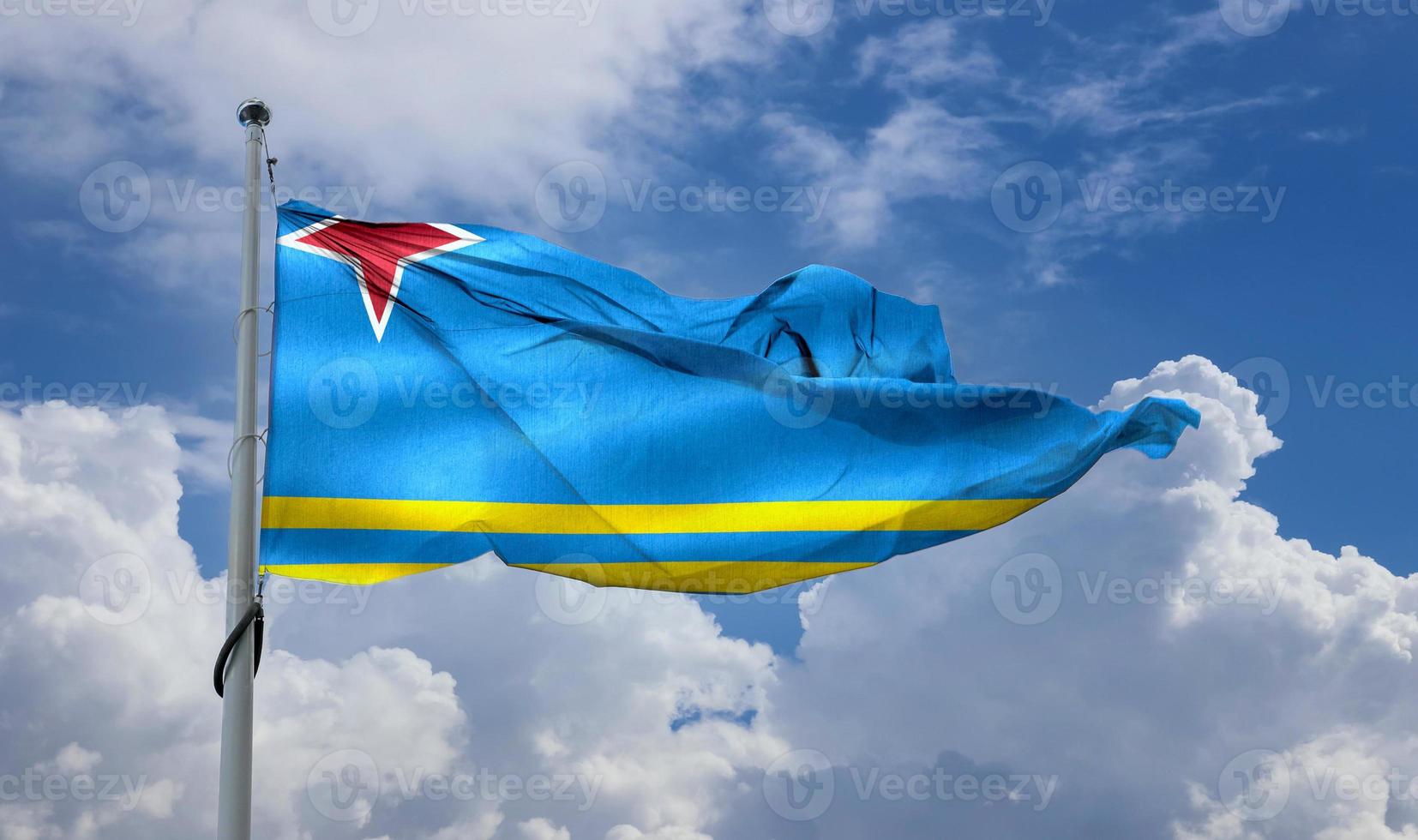 vlag van aruba - realistische wapperende stoffen vlag foto
