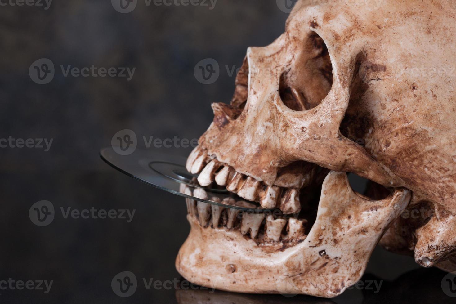 menselijke schedel en dvd in de mond foto