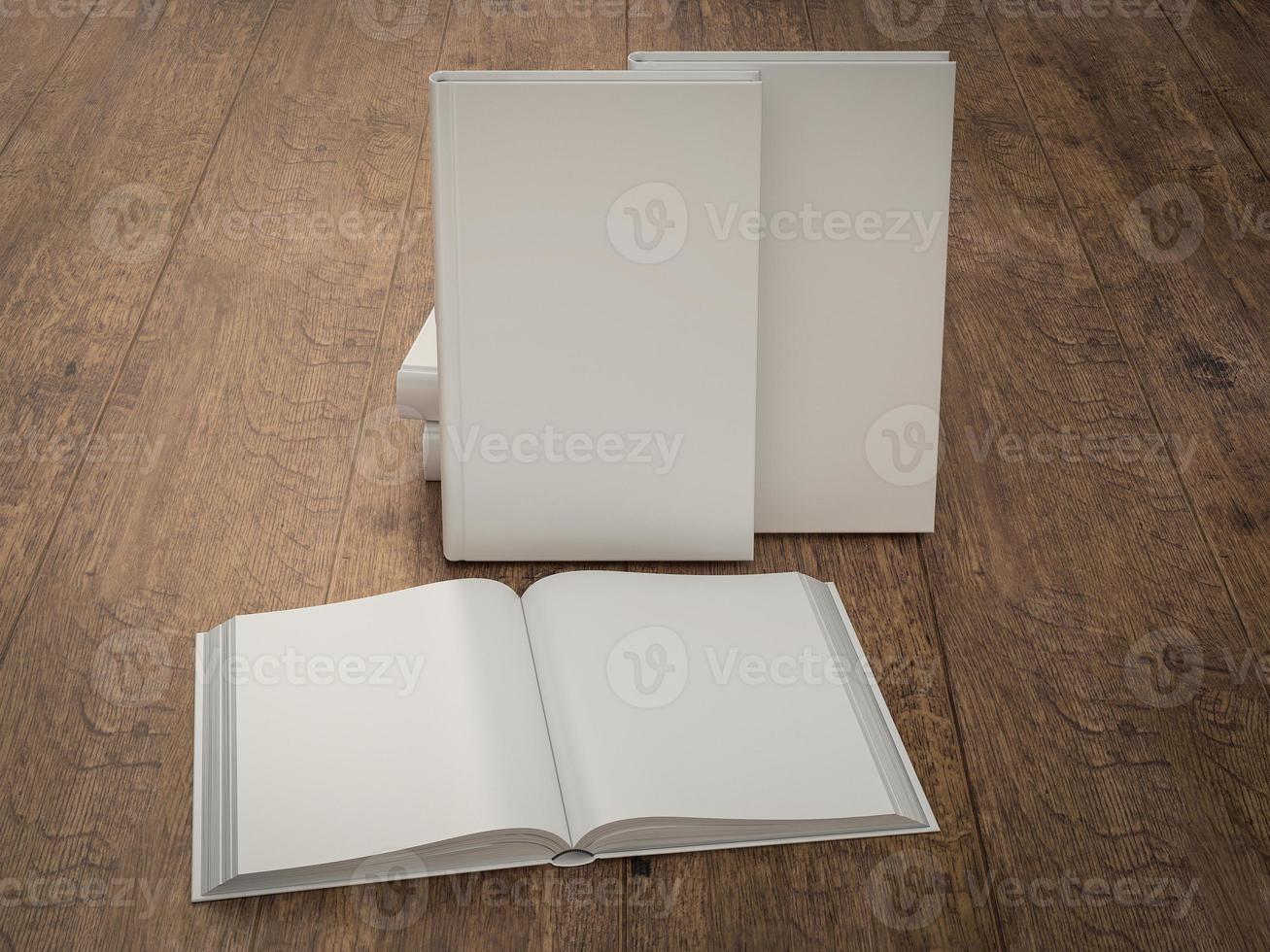 lege witte boek mockup sjabloon op houten achtergrond foto