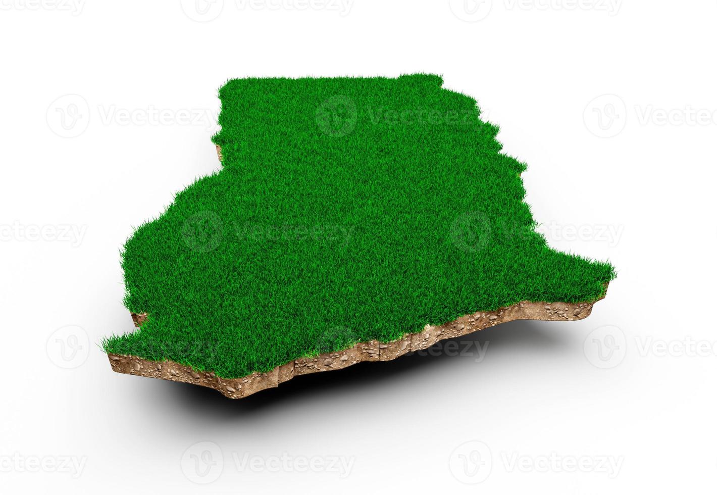 Ghana kaart bodem land geologie dwarsdoorsnede met groen gras en rotsgrond textuur 3d illustratie foto