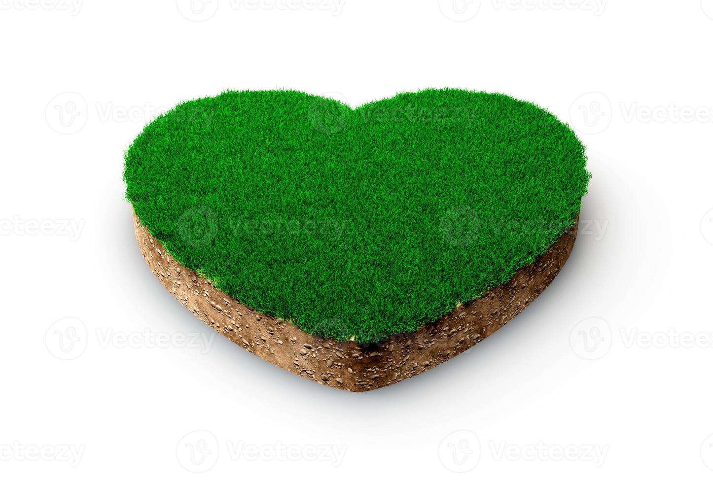 hartvorm bodem land geologie dwarsdoorsnede met groen gras, aarde modder weggesneden geïsoleerde 3d illustratie foto