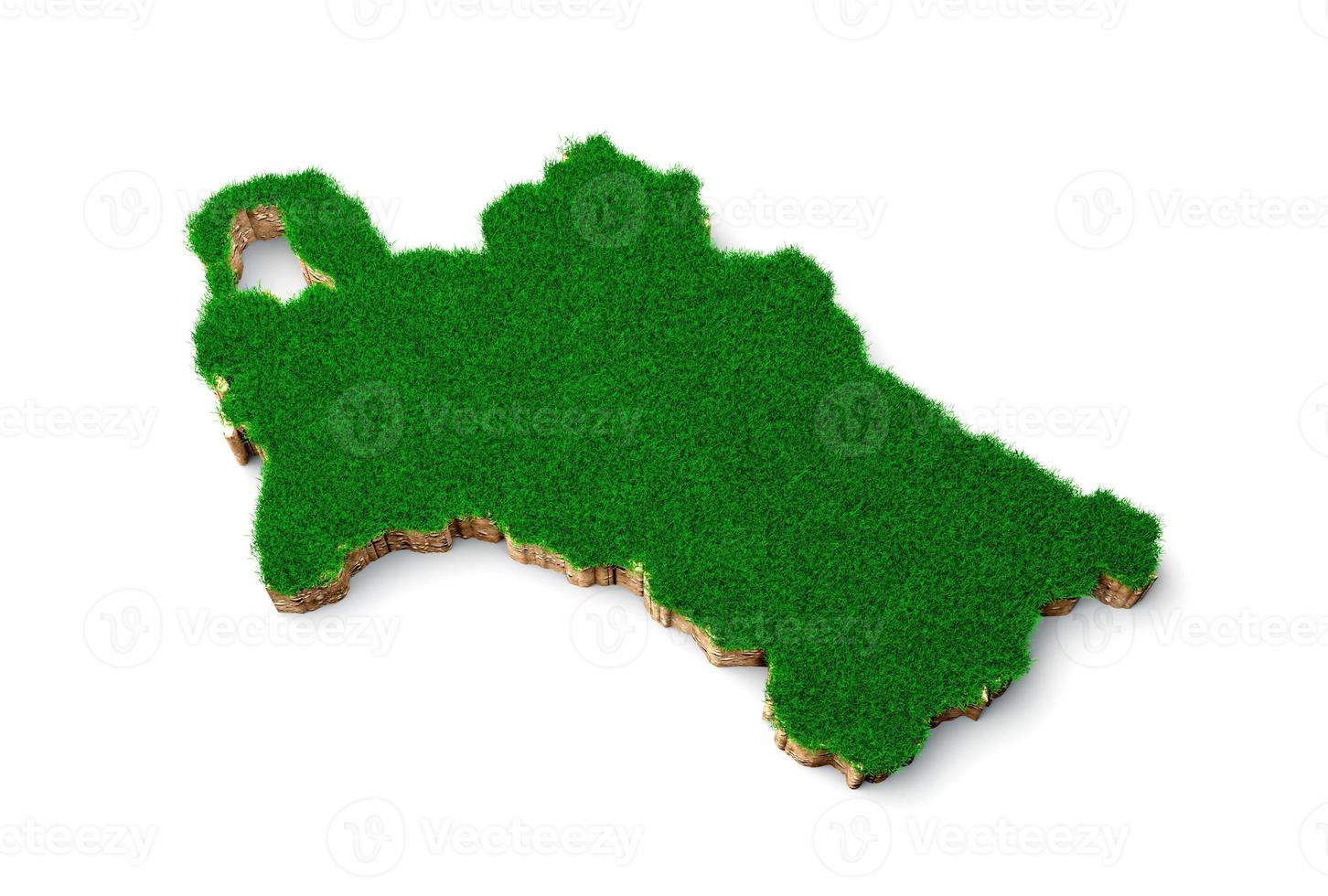 Turkmenistan kaart bodem land geologie dwarsdoorsnede met groen gras en rotsgrond textuur 3d illustratie foto