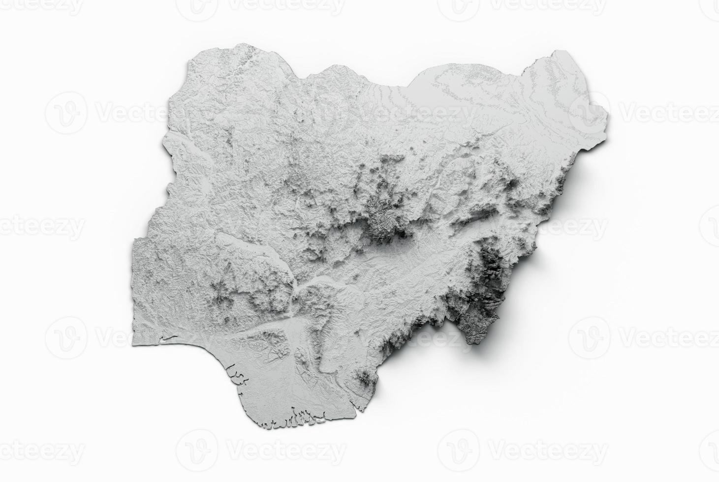 nigeria kaart vlag gearceerde reliëf kleur hoogte kaart op witte achtergrond 3d illustratie foto